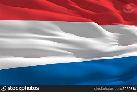Fluttering flag of Netherlands on the wind