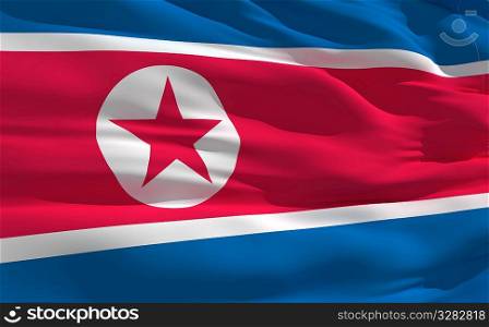 Fluttering flag of North Korea on the wind