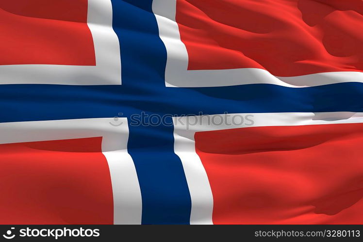 Fluttering flag of Norway on the wind