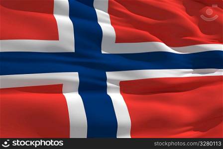 Fluttering flag of Norway on the wind