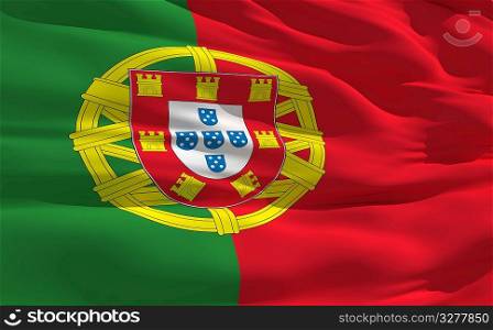 Fluttering flag of Portugal on the wind