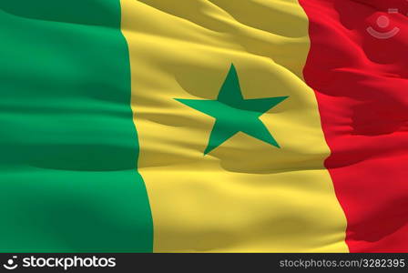 Fluttering flag of Senegal on the wind