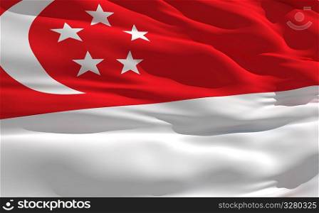Fluttering flag of Singapour on the wind