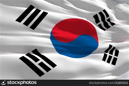 Fluttering flag of South Korea on the wind