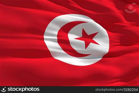 Fluttering flag of Tunisia on the wind