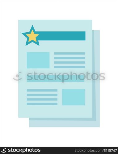 Flyer Icon in Flat. Flyer icon in flat. Leaflet icon. Sheet paper with text. Newspaper icon. Design element, sign, symbol, icon in flat. Isolated object on white background. Vector illustration.