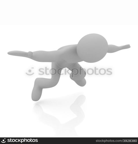 Flying 3d man on white background