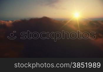 Flying above timelapse clouds at sunset