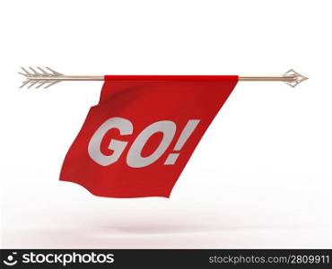 flying arrow with a billowing cloth. 3d