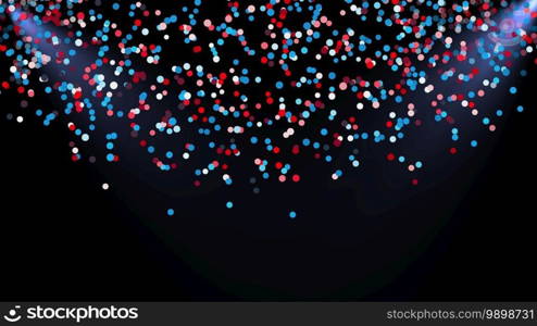 Flying colored round particles in the rays of light, computer generated. 3d render of festive backdrop. Flying colored particles in the rays of light, computer generated. 3d render of festive background