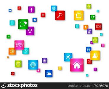 Flying Desktop Icons collection. Cloud Computing concept. Flying Desktop Icons collection