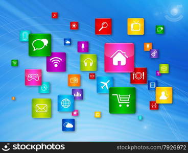 Flying Desktop Icons collection. Cloud Computing concept. Flying Desktop Icons collection