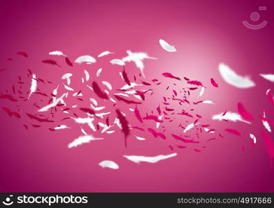 Flying feathers. Abstract background image of feathers flying in air