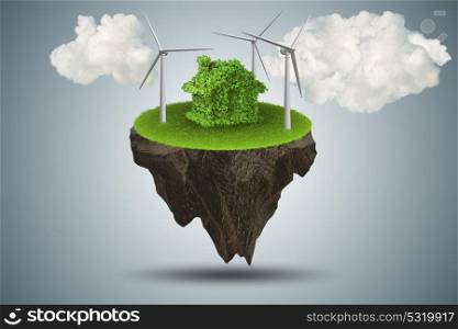 Flying floating island in green energy concept - 3d rendering