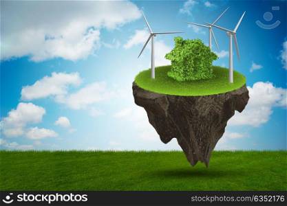 Flying floating island in green energy concept - 3d rendering