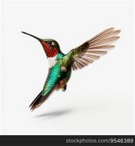 Flying hummingbird isolated on white background