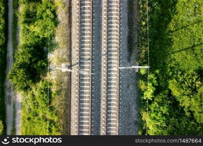 Flying over railway tracks, top view .. Flying over railway tracks, top view.