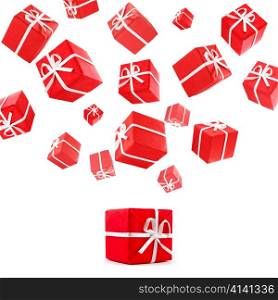flying red gift boxes