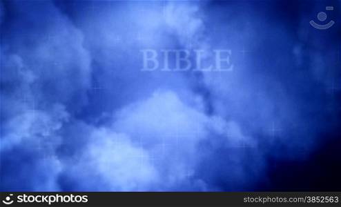 Flying through religious words on clouds