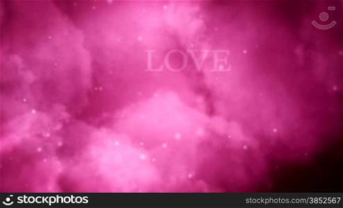 Flying through romantic words on pink clouds