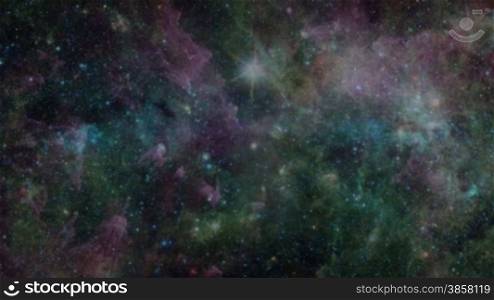 Flying through star fields and nebulas in space, revealing a spinning spiral galaxy, and continuing the journey into the bright center of the galaxy, fading to white.See my portfolio for more quality space animations. Texture maps and space images cour