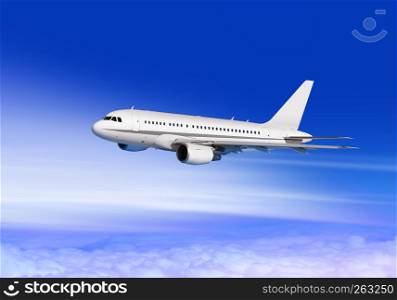 flying white passenger aircraft in cloud sky