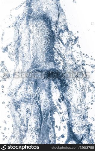 foaming blue water splash against a white background