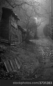 "Fog at night. Midnight. Old street "Pavasario"."