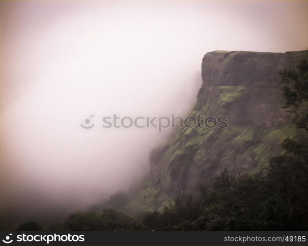 Fog during the rainy season, monsoon in Malshej ghaat, Maharashtra, India