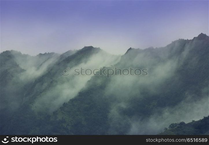 Fog in mountains. Fog in the high mountains
