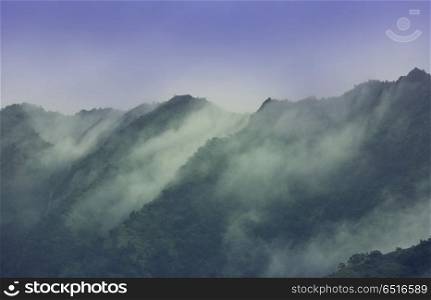 Fog in mountains. Fog in the high mountains