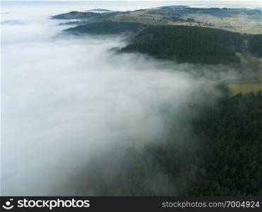 Fog in Orcines, Puy-de-Dome, Auvergne-Rhone-Alpes, France