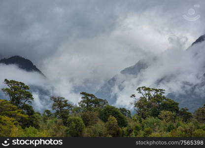 Fog in the high mountains. Beautiful natural landscapes.