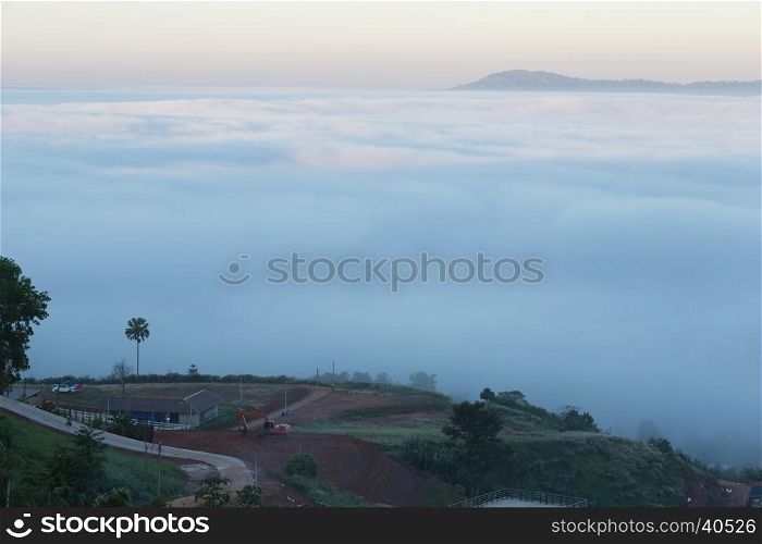 fog in the morning with mountain at Khao Kho, Phetchabun, Thailand