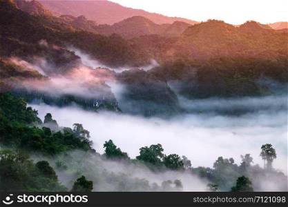 Fog Mountain in morning at Phu langka viewpoint, Phayao, Thailand