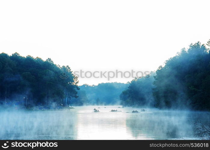 Fog on lake of Pang Oung in the winter.