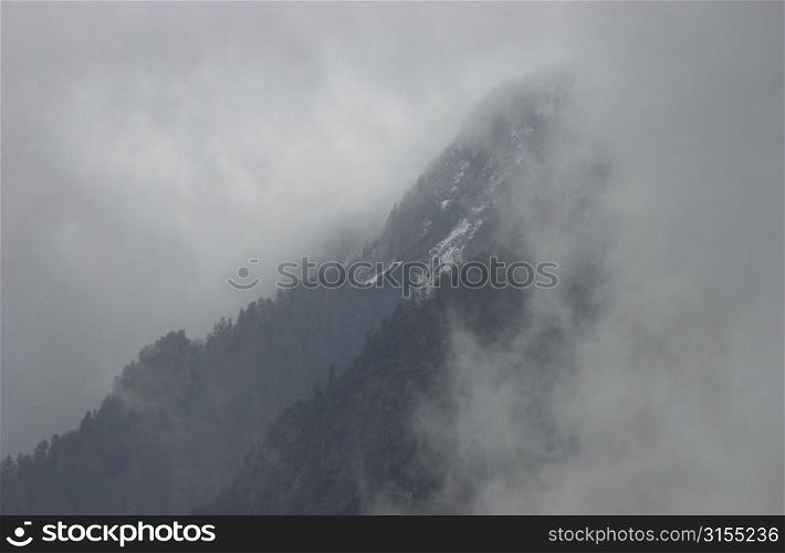 Fog over a mountain range in Slovenia