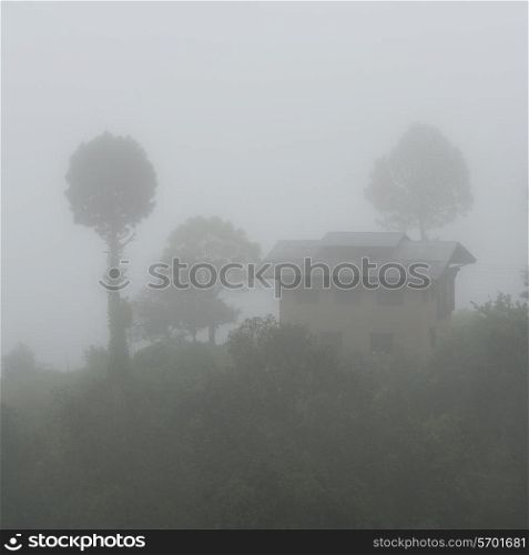 Fog over landscape in Bhutan, Punakha Valley