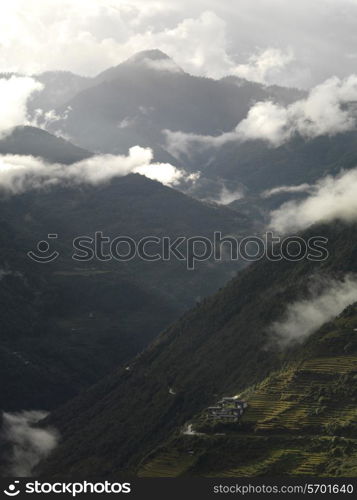 Fog over mountain range, Trongsa District, Bhutan