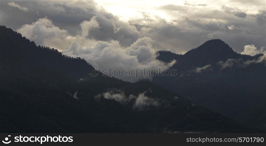 Fog over mountain range, Trongsa District, Bhutan