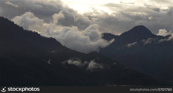 Fog over mountain range, Trongsa District, Bhutan