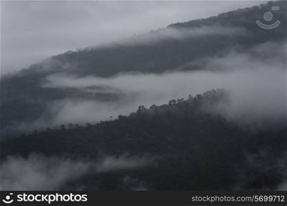 Fog over mountains, Punakha Valley, Punakha District, Bhutan
