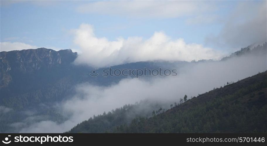 Fog over mountains, Thimphu, Bhutan