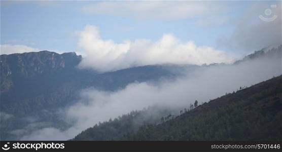 Fog over mountains, Thimphu, Bhutan