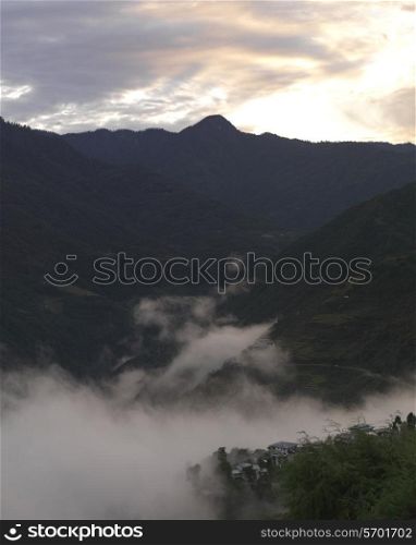 Fog over town, Trongsa District, Bhutan