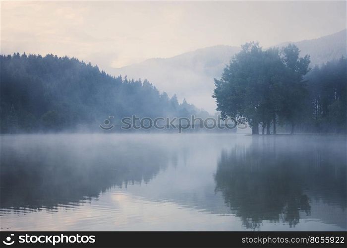 Foggy lake before dawn