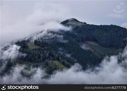Foggy landscape of Carpathian mountains, Ukraine