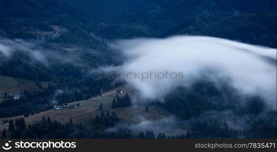 Foggy landscape of Carpathian mountains, Ukraine