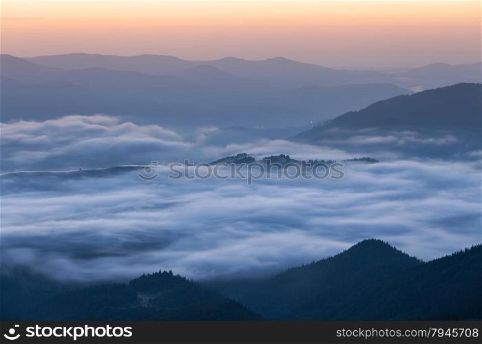 Foggy mountains silhouette