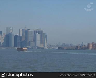 foggy skyline of New York City from Staten Island